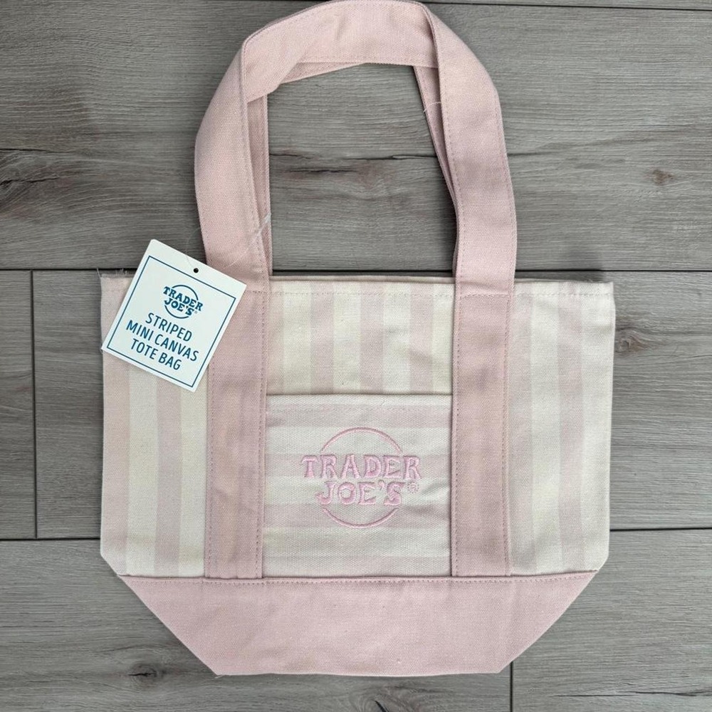 🌸 Trader Joe's Limited Edition‎ Pink Striped Mini Canvas Tote Bag